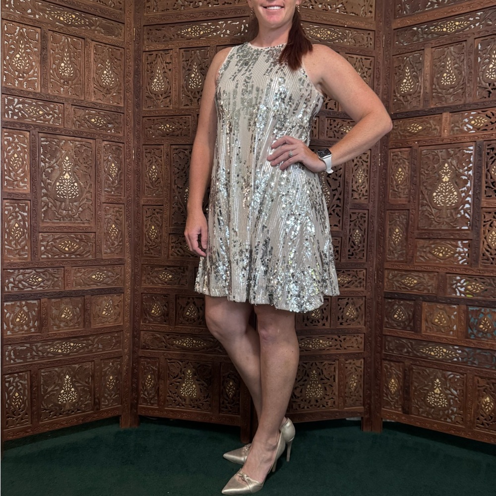 Gianni Bini Shimmering Silver sequined Mini Dress